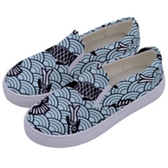 Fish Koi Ocean Sea Oriental Waves Kids  Canvas Slip Ons by Semog4