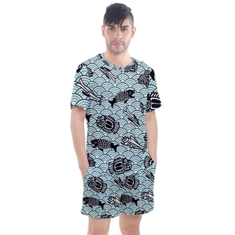 Fish Koi Ocean Sea Oriental Waves Men s Mesh Tee And Shorts Set by Semog4