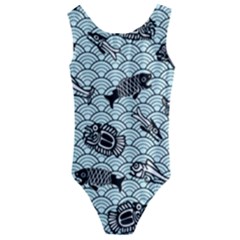 Fish Koi Ocean Sea Oriental Waves Kids  Cut-out Back One Piece Swimsuit by Semog4