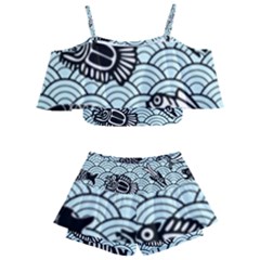 Fish Koi Ocean Sea Oriental Waves Kids  Off Shoulder Skirt Bikini by Semog4