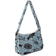 Fish Koi Ocean Sea Oriental Waves Zip Up Shoulder Bag by Semog4