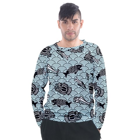 Fish Koi Ocean Sea Oriental Waves Men s Long Sleeve Raglan Tee by Semog4