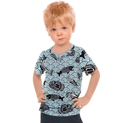 Fish Koi Ocean Sea Oriental Waves Kids  Sports Tee by Semog4