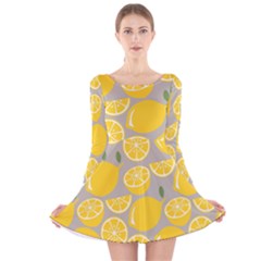 Lemon Background Lemon Wallpaper Long Sleeve Velvet Skater Dress by Semog4