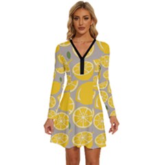 Lemon Background Lemon Wallpaper Long Sleeve Deep V Mini Dress  by Semog4