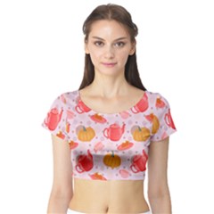 Pumpkin Tea Cup Pie Dessert Short Sleeve Crop Top by Semog4