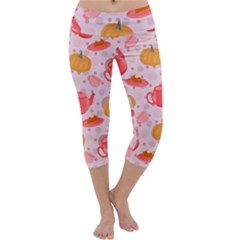 Pumpkin Tea Cup Pie Dessert Capri Yoga Leggings by Semog4