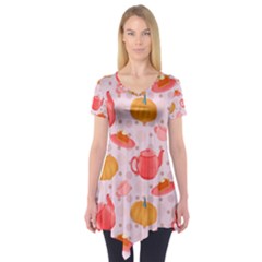 Pumpkin Tea Cup Pie Dessert Short Sleeve Tunic  by Semog4