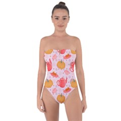 Pumpkin Tea Cup Pie Dessert Tie Back One Piece Swimsuit by Semog4