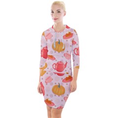 Pumpkin Tea Cup Pie Dessert Quarter Sleeve Hood Bodycon Dress by Semog4