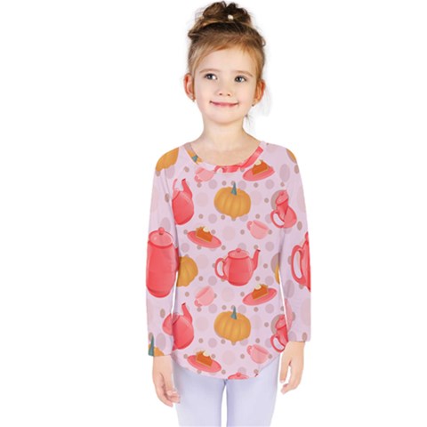 Pumpkin Tea Cup Pie Dessert Kids  Long Sleeve Tee by Semog4