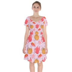 Pumpkin Tea Cup Pie Dessert Short Sleeve Bardot Dress by Semog4