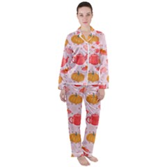 Pumpkin Tea Cup Pie Dessert Women s Long Sleeve Satin Pajamas Set	 by Semog4