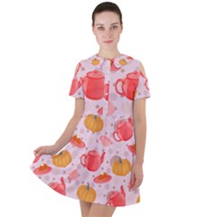 Pumpkin Tea Cup Pie Dessert Short Sleeve Shoulder Cut Out Dress  by Semog4