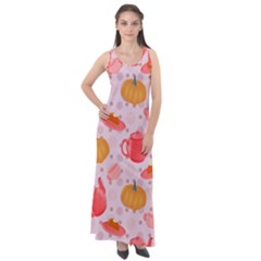 Pumpkin Tea Cup Pie Dessert Sleeveless Velour Maxi Dress by Semog4