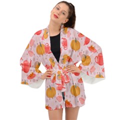 Pumpkin Tea Cup Pie Dessert Long Sleeve Kimono by Semog4