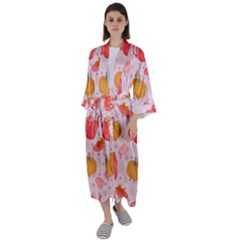 Pumpkin Tea Cup Pie Dessert Maxi Satin Kimono by Semog4