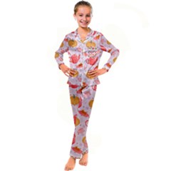 Pumpkin Tea Cup Pie Dessert Kid s Satin Long Sleeve Pajamas Set by Semog4