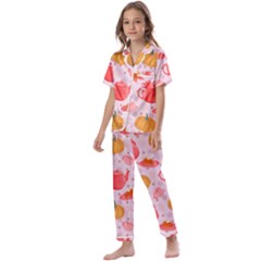 Pumpkin Tea Cup Pie Dessert Kids  Satin Short Sleeve Pajamas Set by Semog4