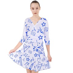 Background Pattern Graphic Quarter Sleeve Front Wrap Dress