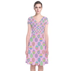 Egg Easter Eggs Pastel Digital Art Short Sleeve Front Wrap Dress by Semog4