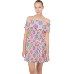 Egg Easter Eggs Pastel Digital Art Off Shoulder Chiffon Dress by Semog4