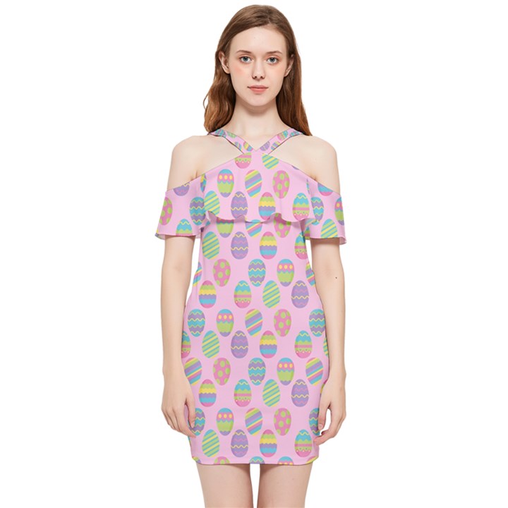 Egg Easter Eggs Pastel Digital Art Shoulder Frill Bodycon Summer Dress