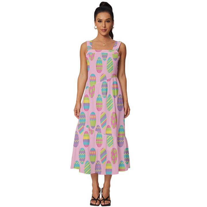 Egg Easter Eggs Pastel Digital Art Square Neckline Tiered Midi Dress