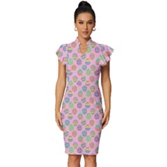 Egg Easter Eggs Pastel Digital Art Vintage Frill Sleeve V-neck Bodycon Dress by Semog4