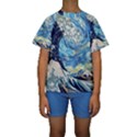 Starry Night Hokusai Vincent Van Gogh The Great Wave Off Kanagawa Kids  Short Sleeve Swimwear View1