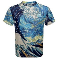 Starry Night Hokusai Vincent Van Gogh The Great Wave Off Kanagawa Men s Cotton Tee by Semog4