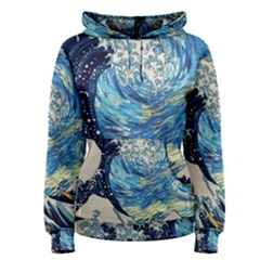 Starry Night Hokusai Vincent Van Gogh The Great Wave Off Kanagawa Women s Pullover Hoodie