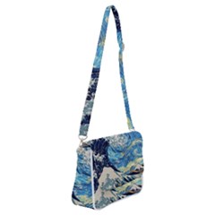 Starry Night Hokusai Vincent Van Gogh The Great Wave Off Kanagawa Shoulder Bag With Back Zipper by Semog4