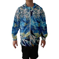 Starry Night Hokusai Vincent Van Gogh The Great Wave Off Kanagawa Kids  Hooded Windbreaker by Semog4