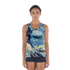 Starry Night Hokusai Vincent Van Gogh The Great Wave Off Kanagawa Sport Tank Top  by Semog4