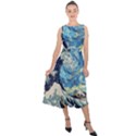 Starry Night Hokusai Vincent Van Gogh The Great Wave Off Kanagawa Midi Tie-Back Chiffon Dress View1