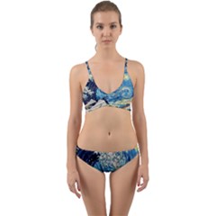 Starry Night Hokusai Vincent Van Gogh The Great Wave Off Kanagawa Wrap Around Bikini Set by Semog4