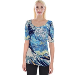 Starry Night Hokusai Vincent Van Gogh The Great Wave Off Kanagawa Wide Neckline Tee