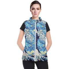 Starry Night Hokusai Vincent Van Gogh The Great Wave Off Kanagawa Women s Puffer Vest by Semog4