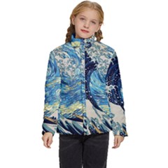 Starry Night Hokusai Vincent Van Gogh The Great Wave Off Kanagawa Kids  Puffer Bubble Jacket Coat by Semog4