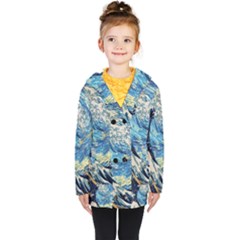 Starry Night Hokusai Vincent Van Gogh The Great Wave Off Kanagawa Kids  Double Breasted Button Coat by Semog4