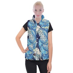 Starry Night Hokusai Vincent Van Gogh The Great Wave Off Kanagawa Women s Button Up Vest by Semog4