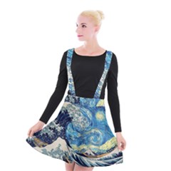 Starry Night Hokusai Vincent Van Gogh The Great Wave Off Kanagawa Suspender Skater Skirt by Semog4