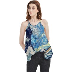 Starry Night Hokusai Vincent Van Gogh The Great Wave Off Kanagawa Flowy Camisole Tank Top