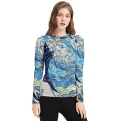 Starry Night Hokusai Vincent Van Gogh The Great Wave Off Kanagawa Women s Long Sleeve Rash Guard by Semog4