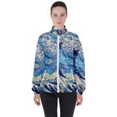 Starry Night Hokusai Vincent Van Gogh The Great Wave Off Kanagawa Women s High Neck Windbreaker by Semog4