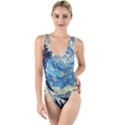 Starry Night Hokusai Vincent Van Gogh The Great Wave Off Kanagawa High Leg Strappy Swimsuit View1