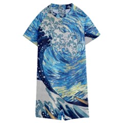 Starry Night Hokusai Vincent Van Gogh The Great Wave Off Kanagawa Kids  Boyleg Half Suit Swimwear by Semog4