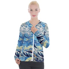 Starry Night Hokusai Vincent Van Gogh The Great Wave Off Kanagawa Casual Zip Up Jacket by Semog4