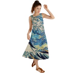 Starry Night Hokusai Vincent Van Gogh The Great Wave Off Kanagawa Summer Maxi Dress by Semog4